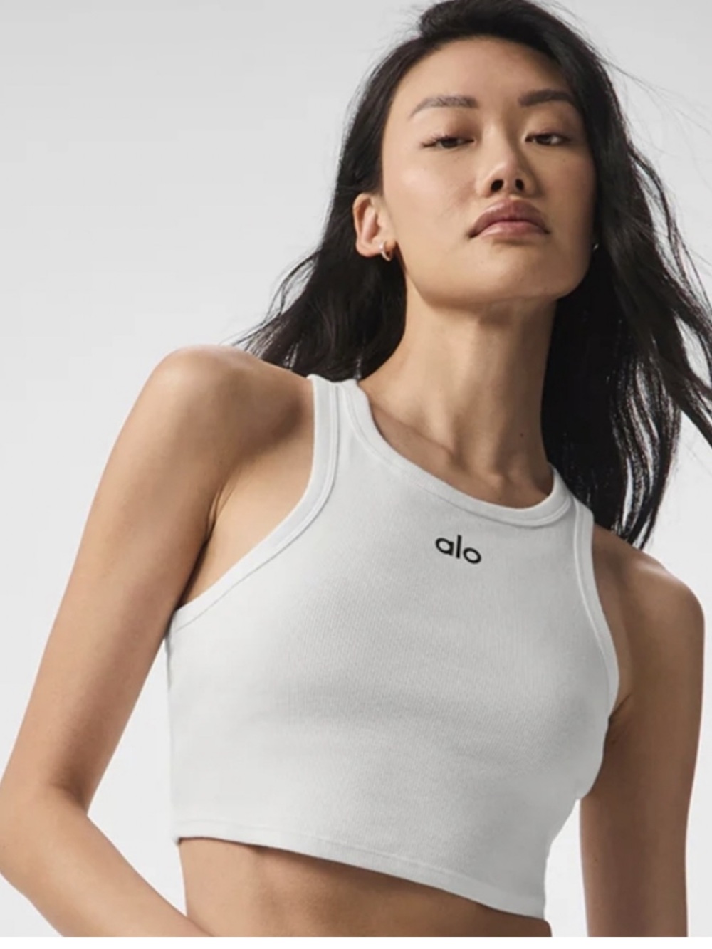 ALO Yoga Aspire White Ribbed Cropped Tank Top
